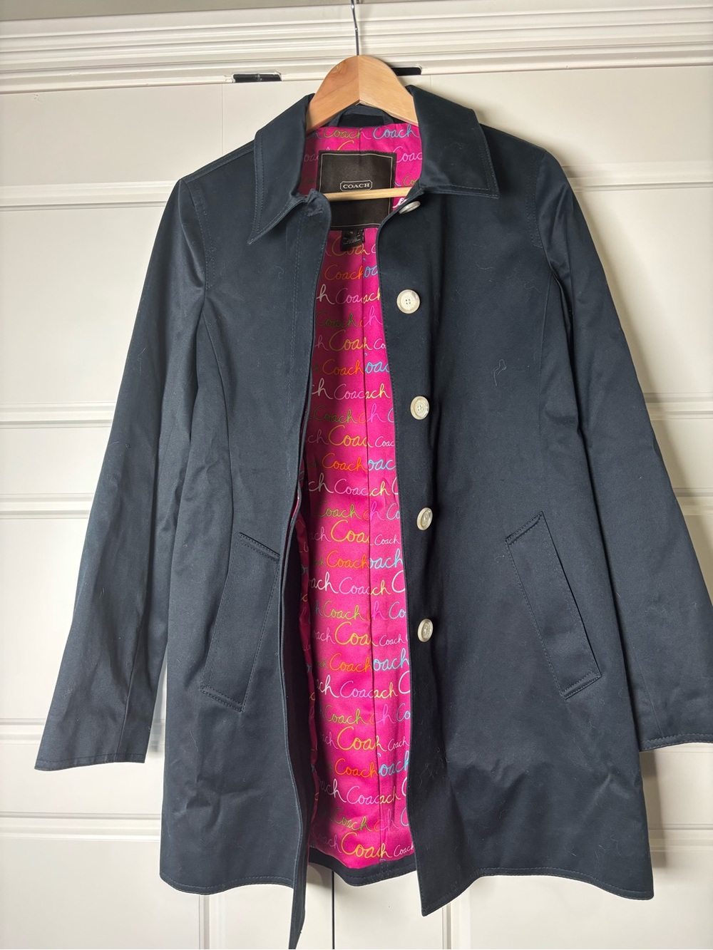 Coach Black Trench Coat with Pink Signature Lining-small